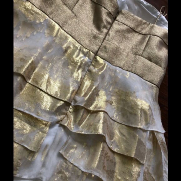 Aidan Mattox Gold Silk Tiered Cocktail Dress - Picture 7 of 8